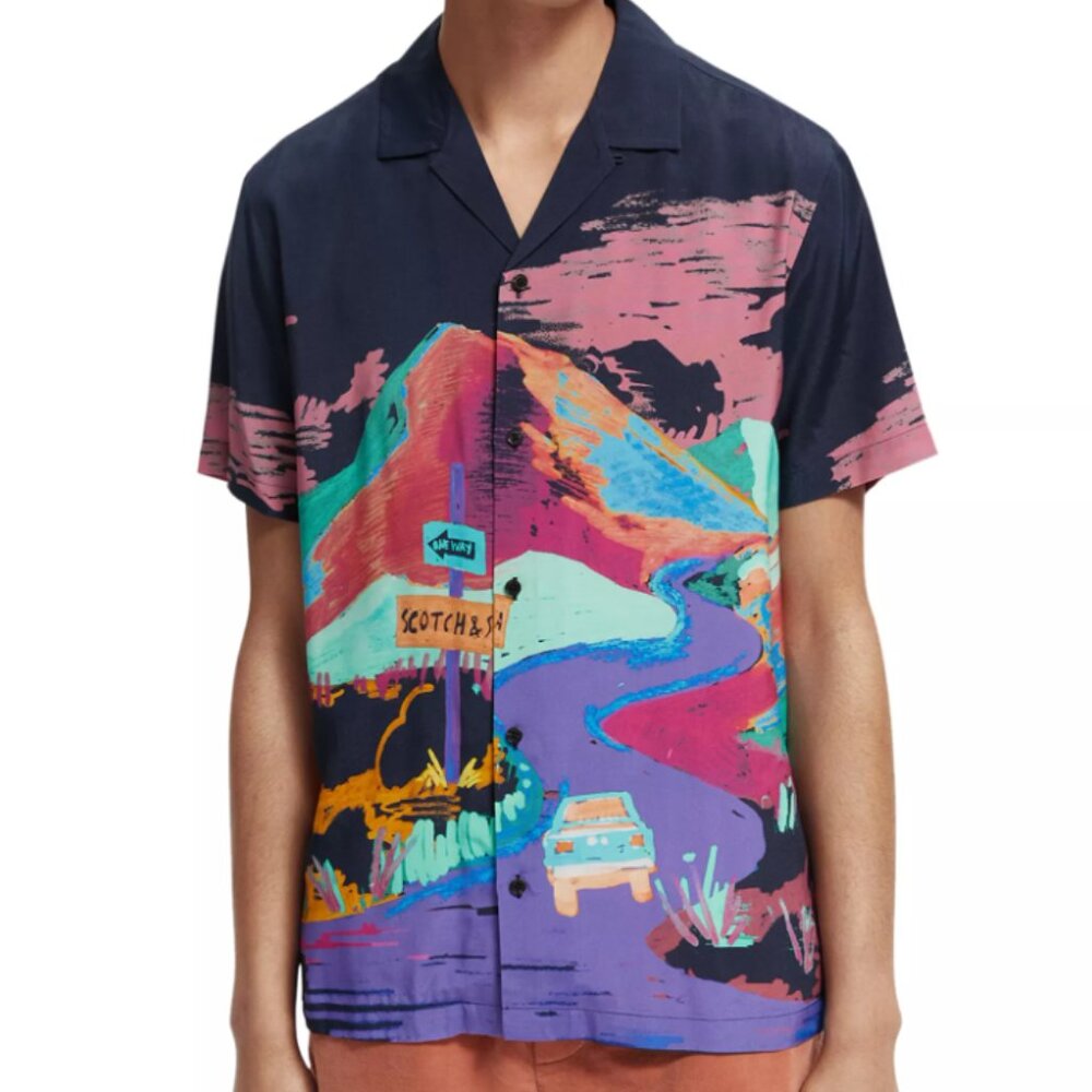 Scotch & Soda Printed Slim Fit Button Down Camp Shirt‎ Large